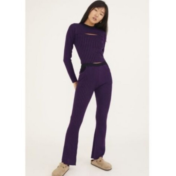 The Ragged Priest | Purple Ribbed Knit Flare Pants - Picture 7 of 7